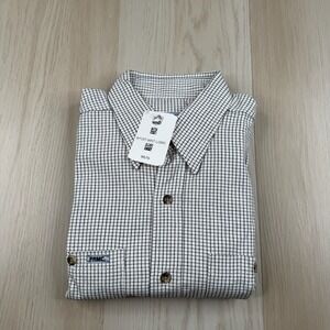 NWT Tyndale Flame Resistant Mens White Black Check Work Button Up Shirt Size L